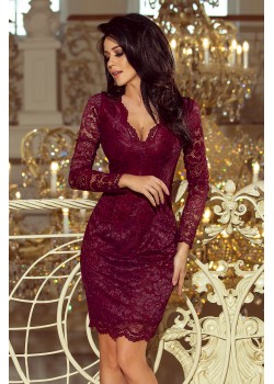 NUMOCO Mežģīņu kleita ar kakla izgriezumu - Burgundijas krāsa (170-5)