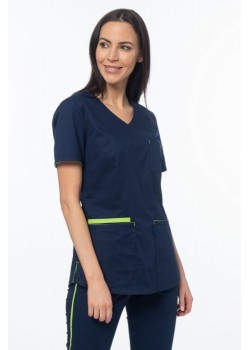 Sieviešu medicīniskā blūze, Soft Stretch, krāsa tumši zila + gaiši zaļa (BE4-G2)