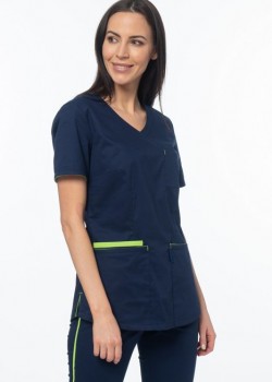 Sieviešu medicīniskā blūze, Soft Stretch, krāsa tumši zila + gaiši zaļa (BE4-G2)
