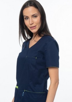 Sieviešu medicīniskā blūze, Soft Stretch, krāsa tumši zila + gaiši zaļa (BE4-G2)