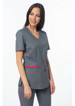 Sieviešu medicīniskā blūze, pelēka + rozā (BE4-S2)