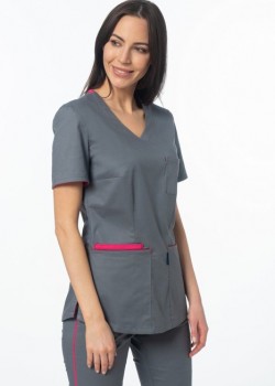 Sieviešu medicīniskā blūze, pelēka + rozā (BE4-S2)