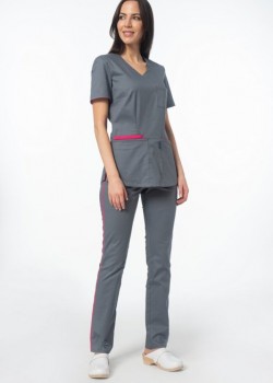 Sieviešu medicīniskā blūze, pelēka + rozā (BE4-S2)