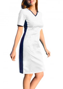 Medicīniskā kleita ar ELASTIC rievojumu sānos, balta krāsa (SKE1-B)