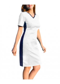 Medicīniskā kleita ar ELASTIC rievojumu sānos, balta krāsa (SKE1-B)