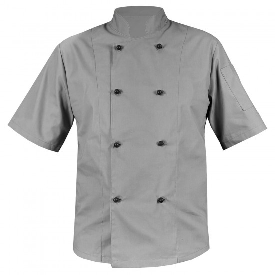 Grey chef's blouse with black buttons, short sleeve (MG11RK-SZ)