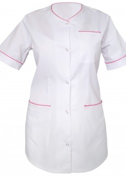 Medicīnas blūze, balta ar rozā apdari (M10L-BR)