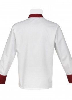 Balta pavāra blūze ar sarkanbrūnām aprocēm, garām piedurknēm (MG12RD-BBOR)