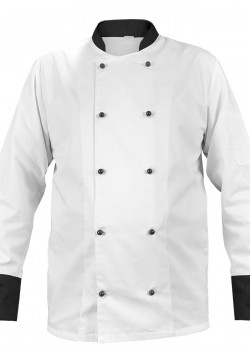 Balta pavāra blūze ar melnām atlocēm, garām piedurknēm un melnām pogām (MG12RD-BCZ)