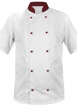 Balts pavāra krekls ar īsām piedurknēm un bordo apkakli (MG12RK-BBOR)