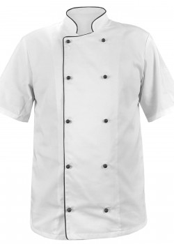 Balta pavāra blūze ar melnu apdari, ar īsām piedurknēm (MG13RK-BCZ)