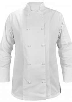 Balta sieviešu pavāra blūze ar garām piedurknēm (MG21RD-B)