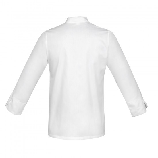 White long sleeve women's chef's blouse with black buttons (MG21RD-BCZ)