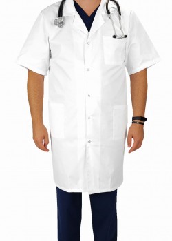 Vīriešu medicīnas halāts - sniegbalts ar īsām piedurknēm (M25rk)  Vīriešu medicīnas halāts - sniegbalts ar īsām piedurknēm (M25rk)