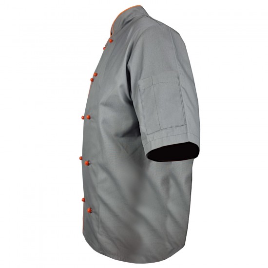 Grey chef's blouse short sleeve piping orange