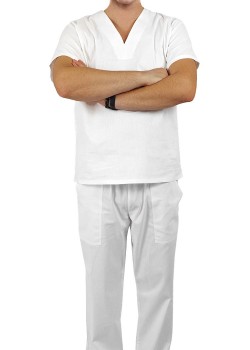 Balts pavāra komplekts, blūze ar īsām piedurknēm + garās bikses, unisex Balts pavāra komplekts, blūze ar īsām piedurknēm + garās bikses, unisex