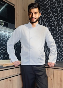 Balta šefpavāra blūze ar garām piedurknēm ar spiedpogām