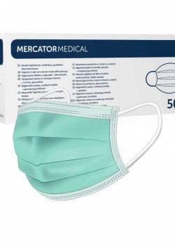 Ķirurģiskā maska ar elastīgām lentēm 50gab, zaļa Ķirurģiskā maska ar elastīgām lentēm 50gab, zaļa