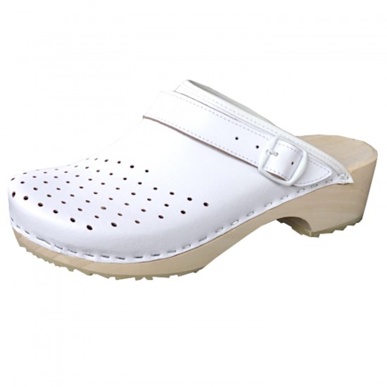 Medical clogs perforated natural leather colour white size 38