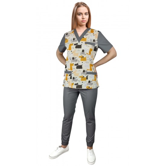 Medicīniskā blūze - rakstaina CLINIC BLOOM W3 XXL izmērs Medicīniskā blūze - rakstaina CLINIC BLOOM W3 XXL izmērs