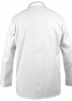 Vīriešu medicīniskā blūze ar stāvapkakli baltā krāsā ar pelēku stāvapkakli garām piedurknēm Vīriešu medicīniskā blūze ar stāvapkakli baltā krāsā ar pelēku stāvapkakli garām piedurknēm