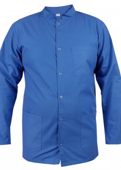 Vīriešu medicīniskā blūze ar stāvapkakli zilā krāsā ar garām piedurknēm Vīriešu medicīniskā blūze ar stāvapkakli zilā krāsā ar garām piedurknēm