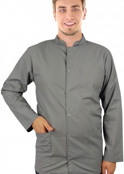 Vīriešu medicīniskā blūze ar stāvapkakli pelēka ar garām piedurknēm Vīriešu medicīniskā blūze ar stāvapkakli pelēka ar garām piedurknēm