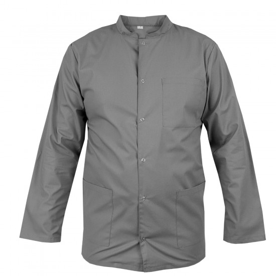 Men's medical blouse with stand-up collar grey long sleeve