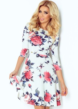 Globēta kleita ar 3/4 piedurknēm - ziedi - Zils 49-13 Globēta kleita ar 3/4 piedurknēm - ziedi - Zils 49-13