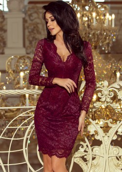 170-5 Mežģīņu kleita ar kakla izgriezumu - bordo krāsā 170-5 Mežģīņu kleita ar kakla izgriezumu - bordo krāsā