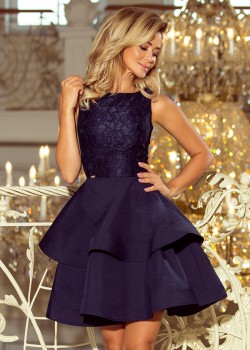 205-3 LAURA uzliesmojoša kleita ar mežģīnēm - tumši zila 205-3 LAURA uzliesmojoša kleita ar mežģīnēm - tumši zila