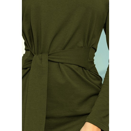 209-5 Kleita ar plati sasietu jostu - KHAKI 209-5 Kleita ar plati sasietu jostu - KHAKI