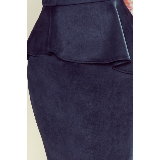 192-9 Eleganta midi kleita ar volānu - tumši zila 192-9 Eleganta midi kleita ar volānu - tumši zila
