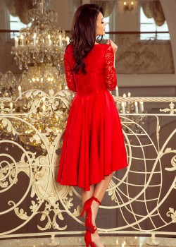 210-6 NICOLLE - kleita ar garāku muguru ar mežģīņu kakla izgriezumu - Sarkana 210-6 NICOLLE - kleita ar garāku muguru ar mežģīņu kakla izgriezumu - Sarkana