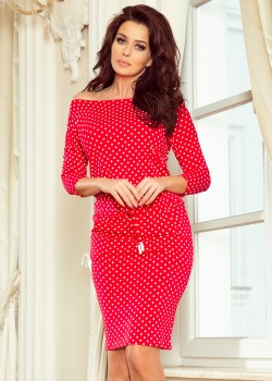 13-98 Sporta kleita ar iesējumu un kabatām - sarkana + punktiņi 13-98 Sporta kleita ar iesējumu un kabatām - sarkana + punktiņi