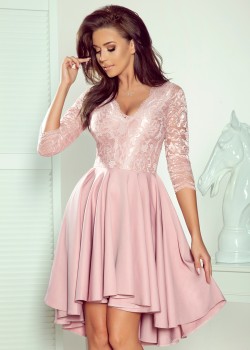 210-11 NICOLLE - kleita ar garāku muguru ar mežģīņu kakla izgriezumu - pūderrozā 210-11 NICOLLE - kleita ar garāku muguru ar mežģīņu kakla izgriezumu - pūderrozā