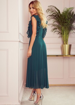 315-1 EMILY Plisēta kleita ar volāniem un kakla izgriezumu - zaļa 315-1 EMILY Plisēta kleita ar volāniem un kakla izgriezumu - zaļa