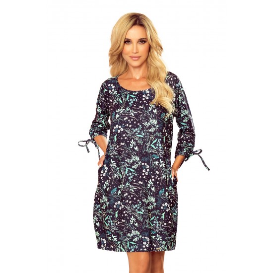 281-4 SOPHIE Ērta Oversize kleita - lapas uz tumša fona