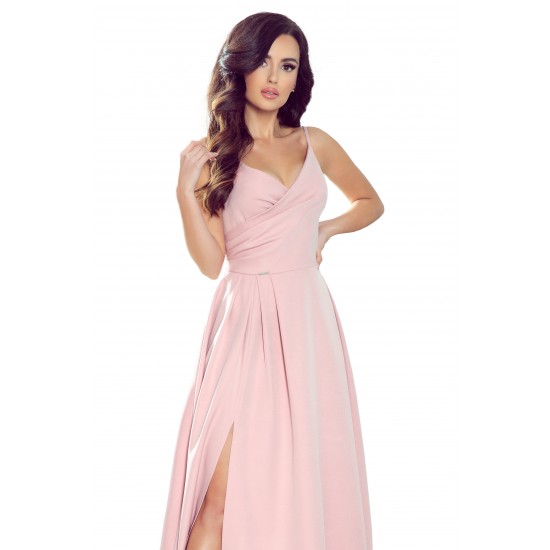 299-2 CHIARA eleganta maxi kleita ar lencītēm - netīri rozā