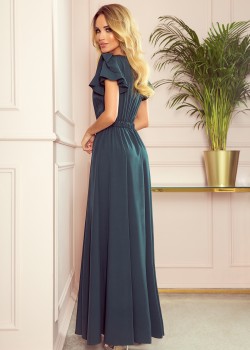 310-1 LIDIA gara kleita ar kakla izgriezumu un volāniem - zaļa 310-1 LIDIA gara kleita ar kakla izgriezumu un volāniem - zaļa