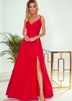 299-1 CHIARA eleganta maxi kleita ar lencēm - sarkana 299-1 CHIARA eleganta maxi kleita ar lencēm - sarkana