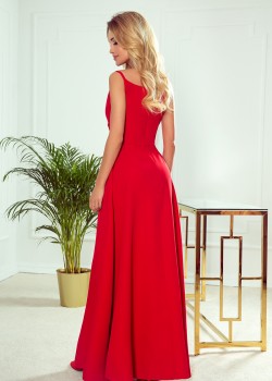 299-1 CHIARA eleganta maxi kleita ar lencēm - sarkana 299-1 CHIARA eleganta maxi kleita ar lencēm - sarkana