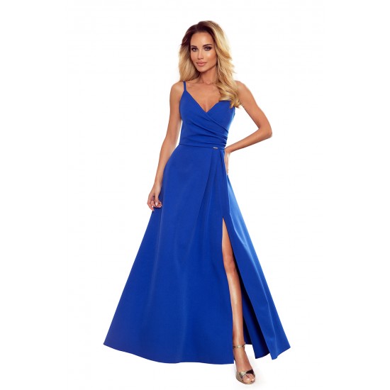 299-3 CHIARA eleganta maxi kleita ar lencītēm - karaliski zila