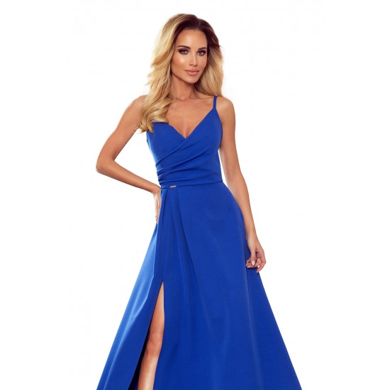 299-3 CHIARA eleganta maxi kleita ar lencītēm - karaliski zila