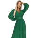 414-3 KLARA pleated dress with a belt and a neckline - green     