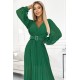 414-3 KLARA pleated dress with a belt and a neckline - green     