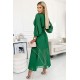 414-3 KLARA pleated dress with a belt and a neckline - green     