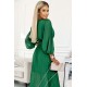 414-3 KLARA pleated dress with a belt and a neckline - green     