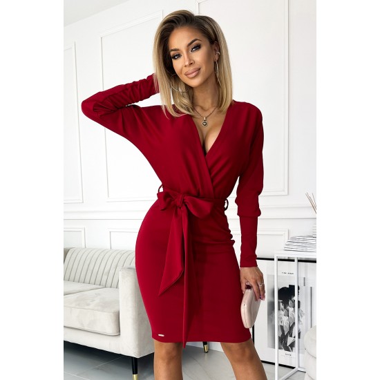 401-1 CELIA Envelope dress with a neckline on the back - burgundy     