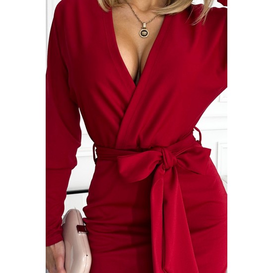 401-1 CELIA Envelope dress with a neckline on the back - burgundy     